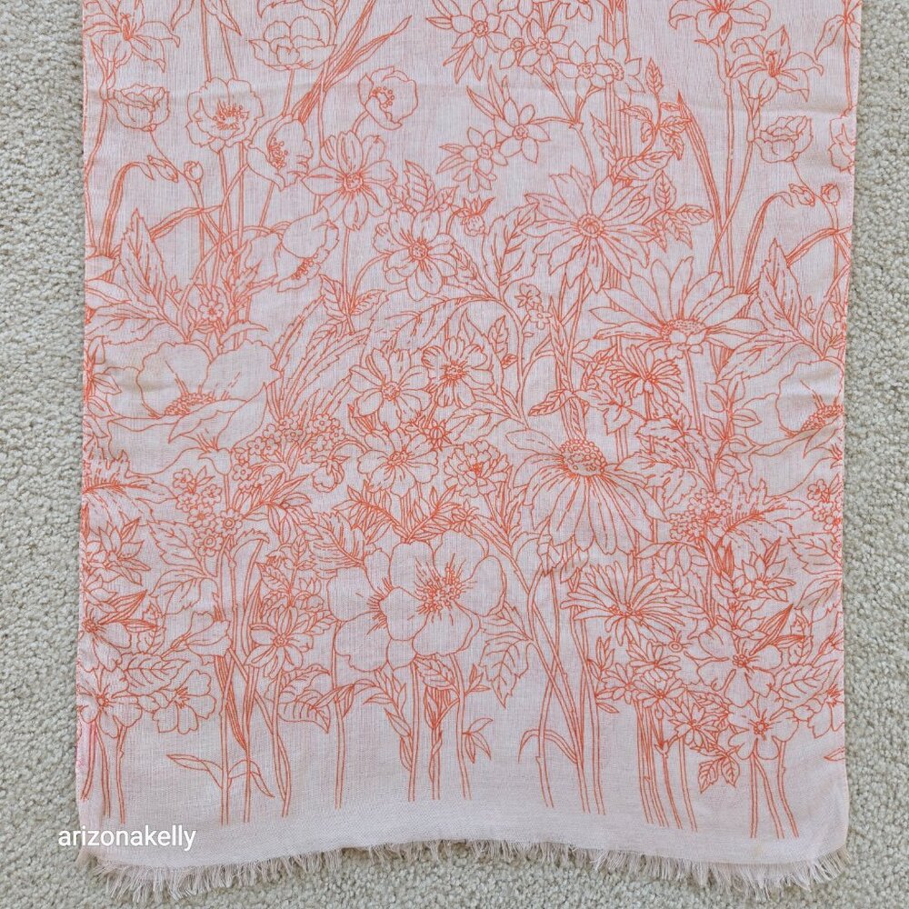 Vintage Echo Oblong Scarf Floral Outline 70's Vibes - Picture 3 of 10